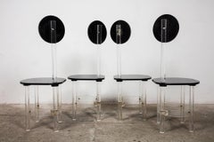 Set of Four Black and Clear Sculptural Lucite High Back Dining Room Chairs 1970s