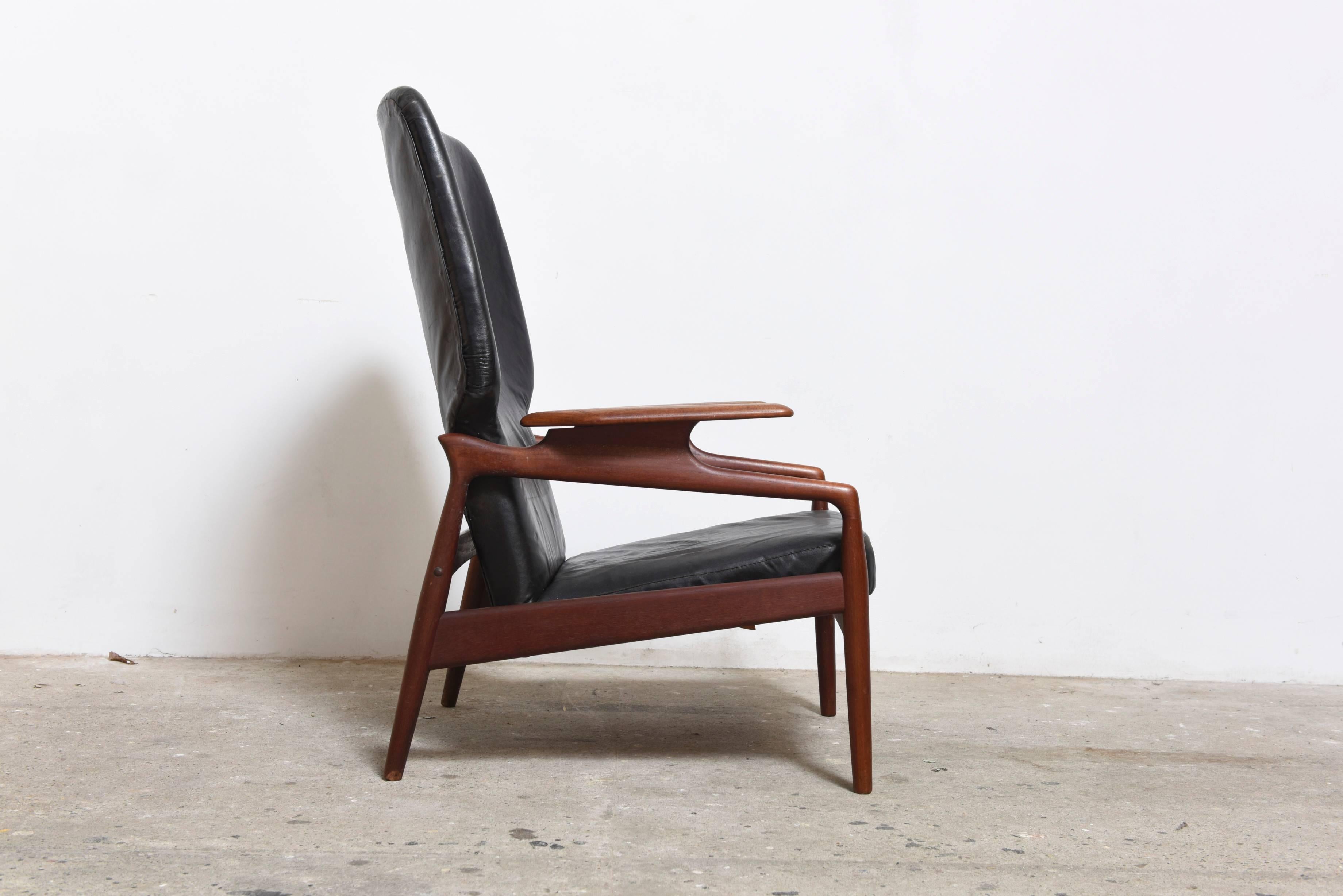 Scandinavian Modern Danish Modern Reclining Lounge Wingback Chair