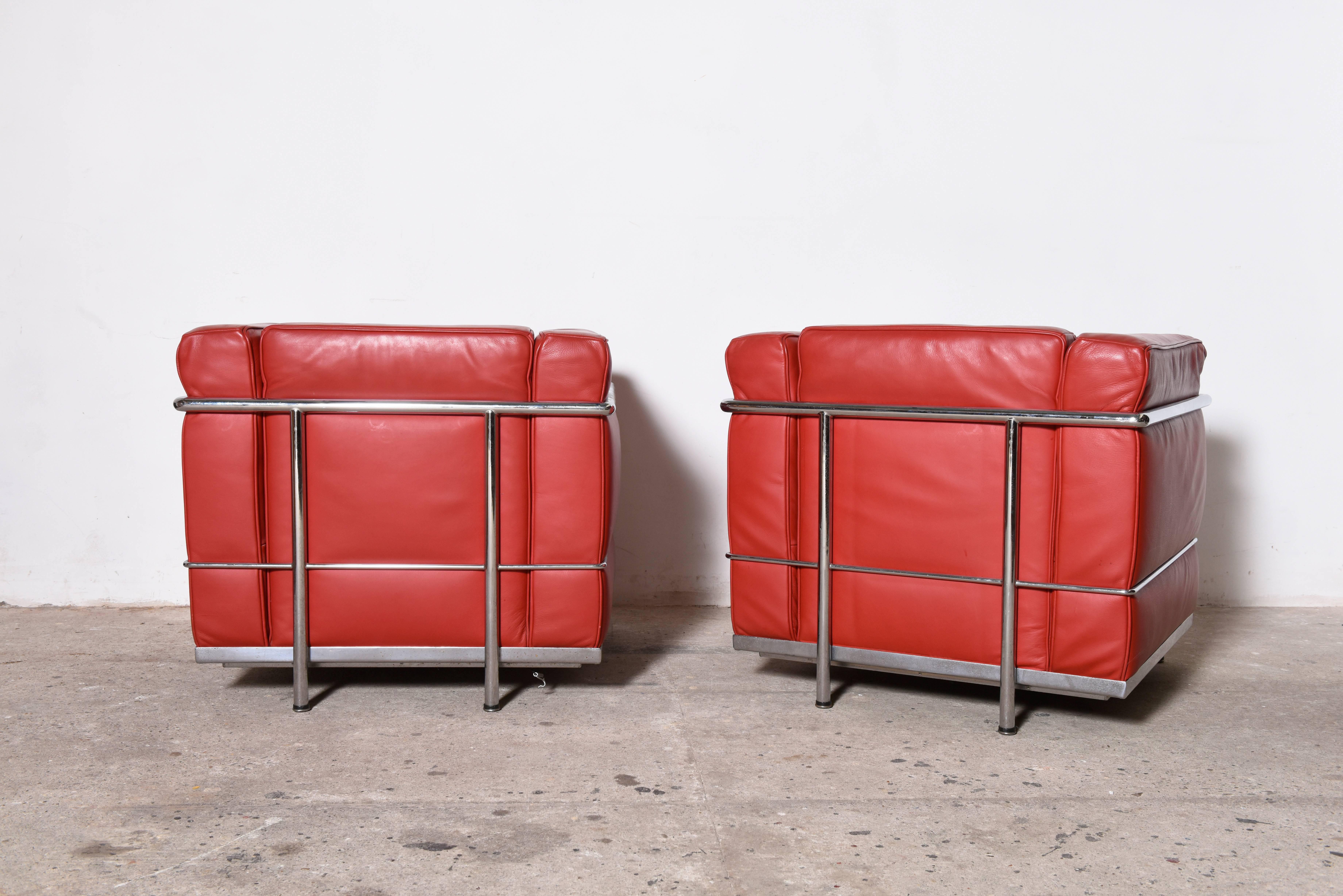 Mid-Century Modern Le Corbusier Style, LC2 Easy Chair Red Leather by Cassina