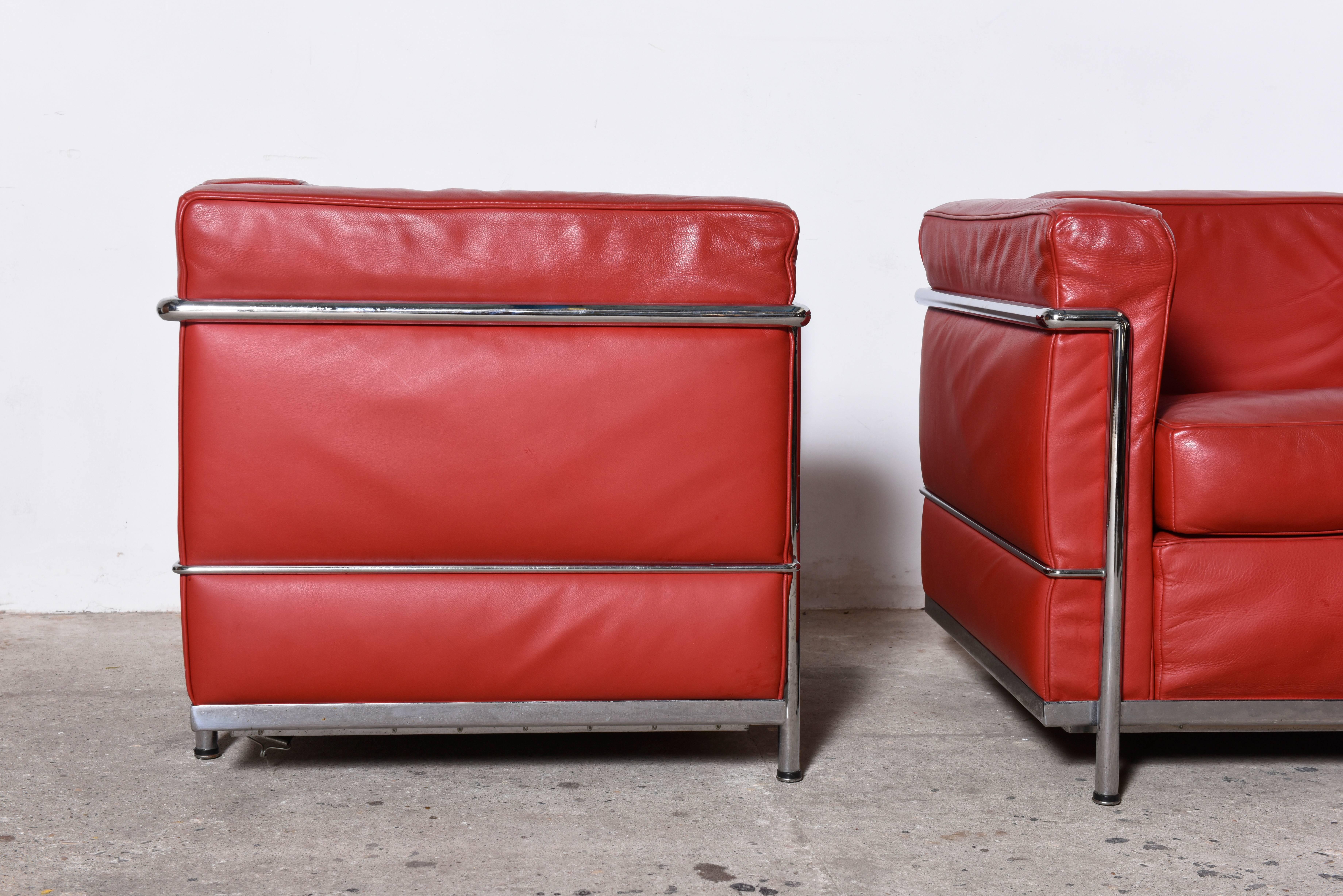 Italian Le Corbusier Style, LC2 Easy Chair Red Leather by Cassina