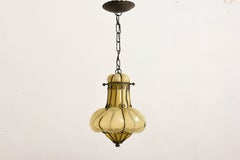 Murano Yellow Caged Blown Bubble Glass Pendant Lamp Designed by Seguso, Italy
