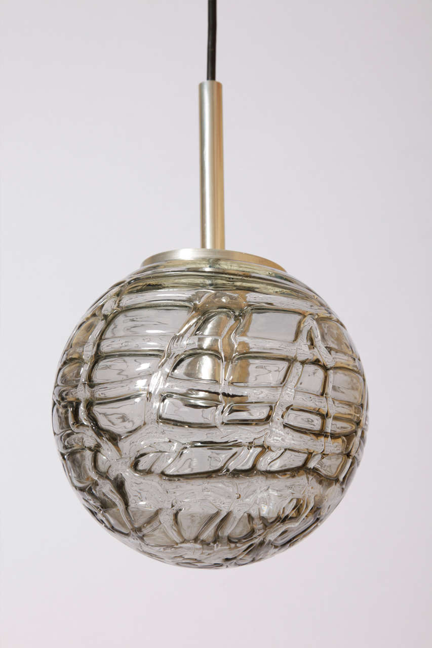 Mid-Century Modern Mid Mod Modern Doria Patterned Smoke Toned Glass Globe Pendant, 1960s