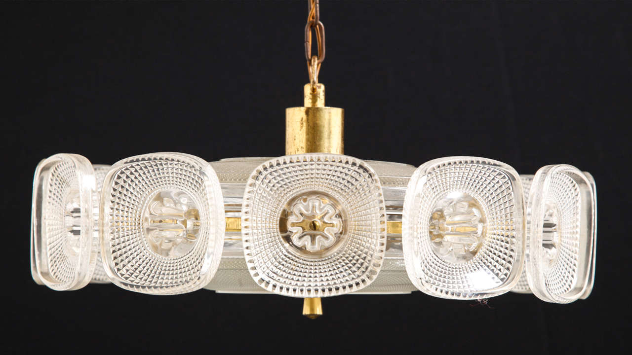 Swedish Carl Fagerlund Round Clear Textured Glass Pendant, for Orrefors Sweden, 1960s