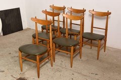Rare 1950s Set of Six Solid Teak Heigh Back Dining Chairs, Denmark