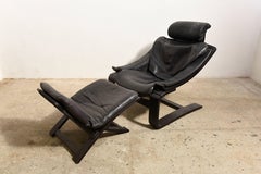 Black Cantilever Lounge Armchair and Footstool by Ake Fribytter for Nelo, Sweden