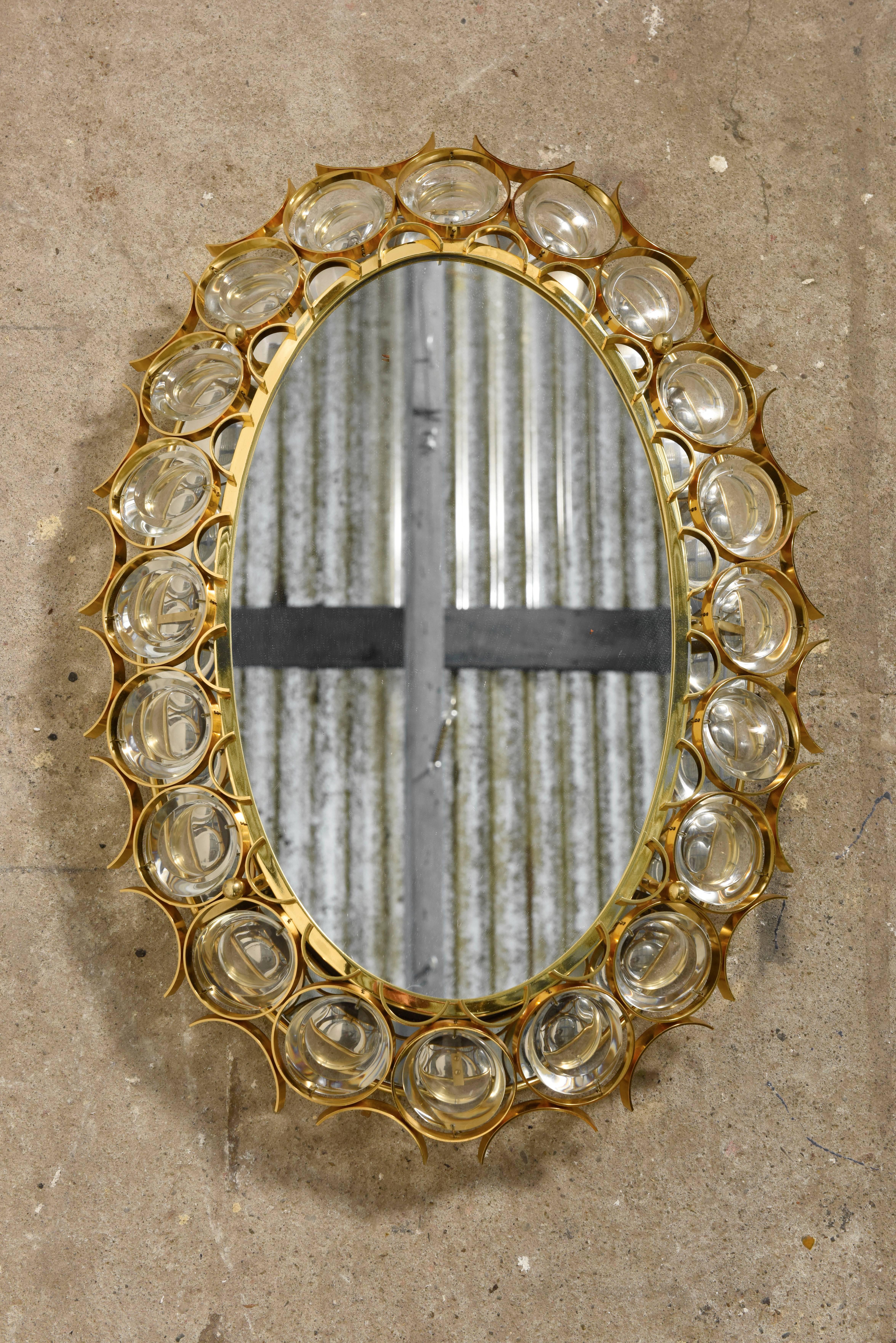 Mid-20th Century Illuminated Crystal Oval Wall Mirror Designed by Ernst Palme by Palwa Germany