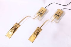 Set of Two 1970s Italian Modern Brass, Lucite Desk Lamps