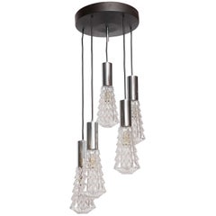 Large Cascade Light Fixture with Five-Glass Lights, 1970s, Glasshutte Limburg