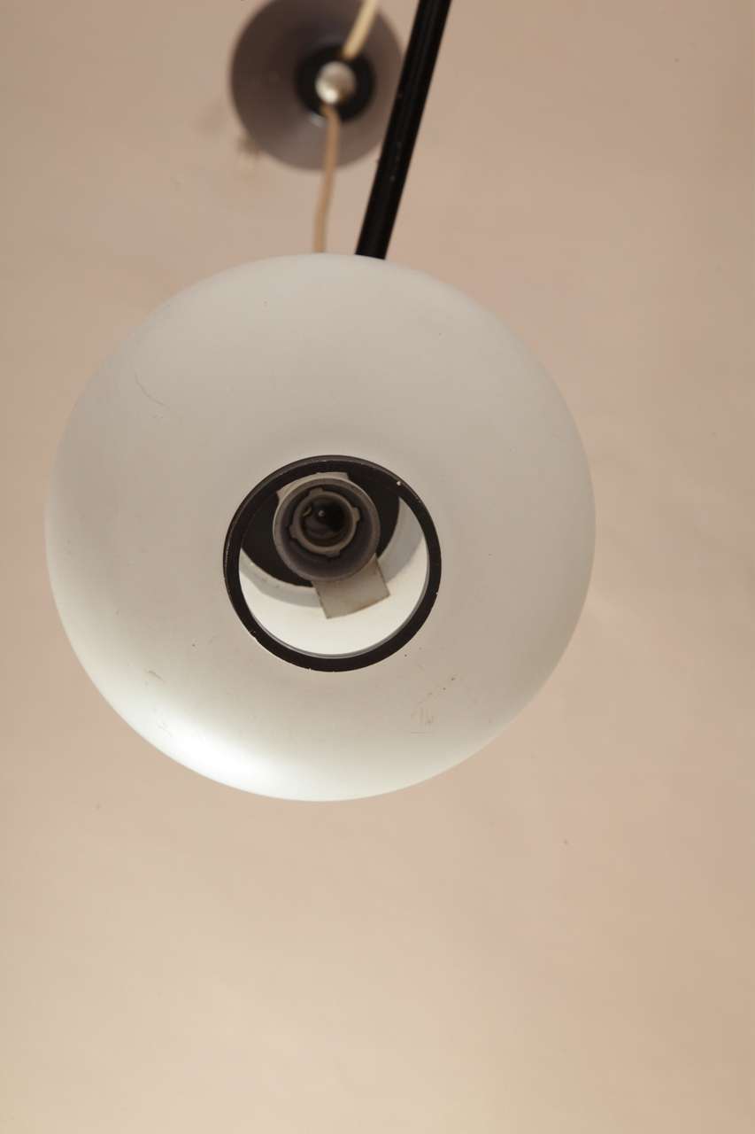 Opaline Globe Suspension Lamp Japonism Style by Jean Rispal, France In Good Condition For Sale In Antwerp, BE