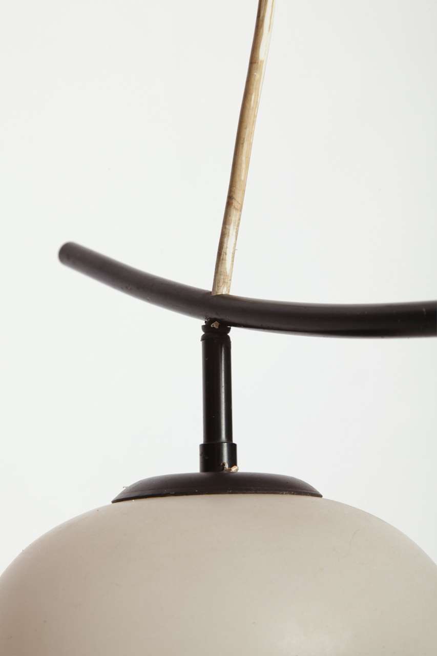 Mid-20th Century Opaline Globe Suspension Lamp Japonism Style by Jean Rispal, France For Sale