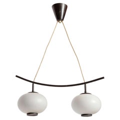 Opaline Globe Suspension Lamp Japonism Style by Jean Rispal, France