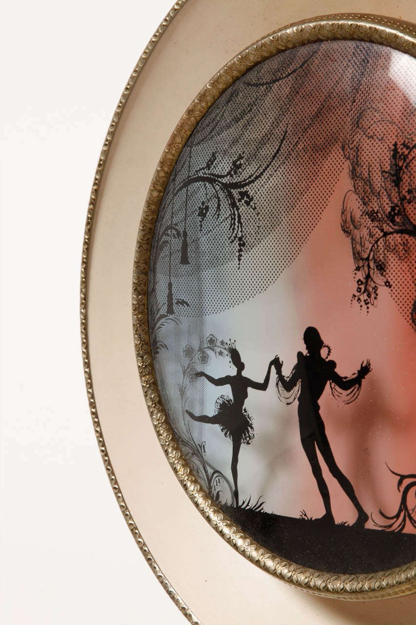 French Illuminated Shadow Dancers Reverse Glass Painting Wall Light, 1950s France