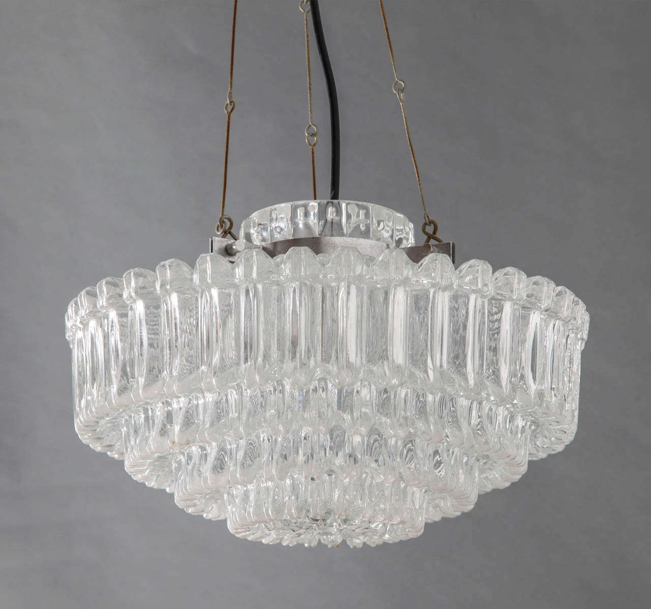 Mid-Century Modern Round Textured Glass Chandelier by Limburg Glashütte, Germany, 1970s