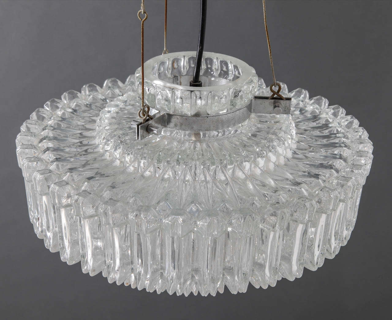 Molded Round Textured Glass Chandelier by Limburg Glashütte, Germany, 1970s