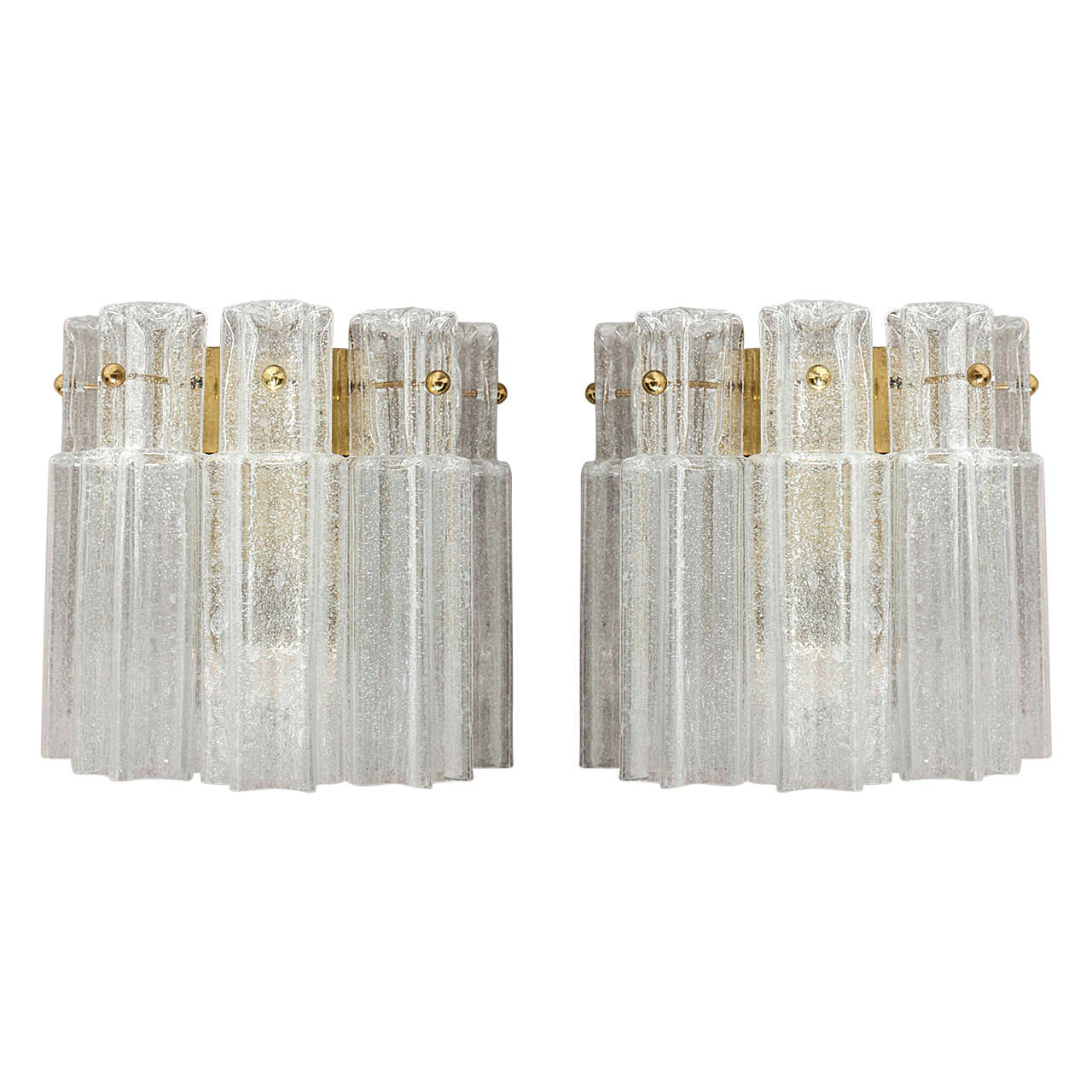 Pair of Brass Large Murano Ice Glass Sconces by Doria, Germany, 1970s