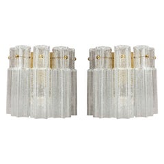 Pair of Brass Large Murano Ice Glass Sconces by Doria, Germany, 1970s