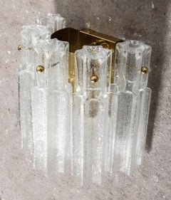 Pair of Brass Large Murano Ice Glass Sconces by Doria, Germany, 1970s