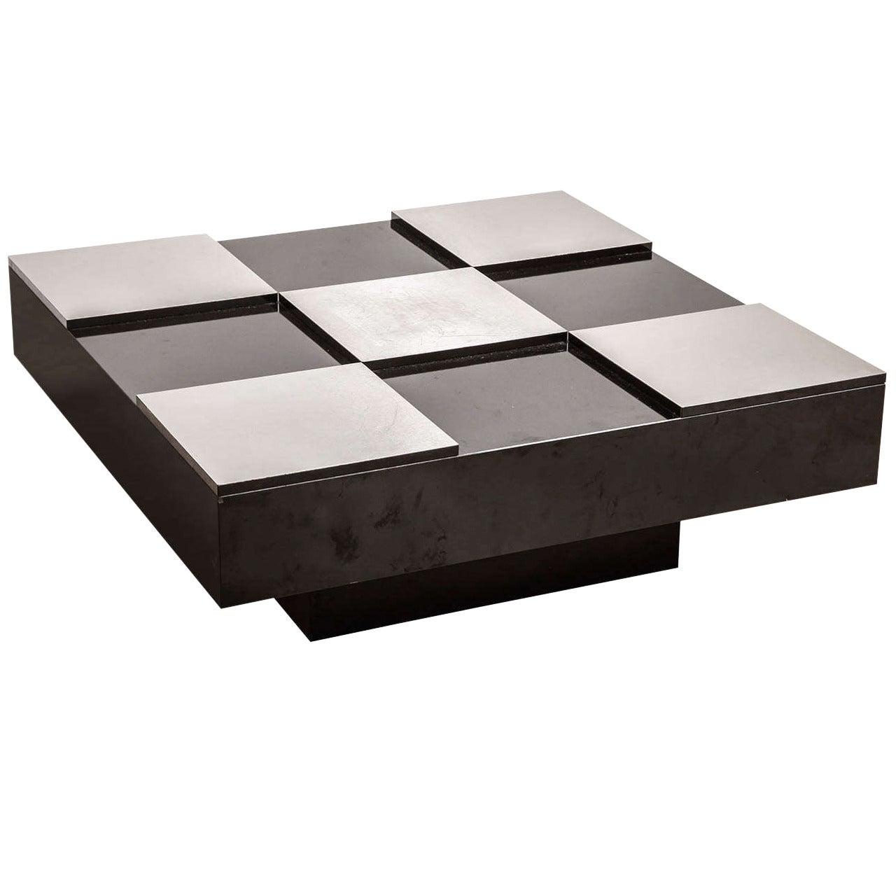 Belgian Large Square Modernist Black and White Checkerboard Low Cocktail Table For Sale