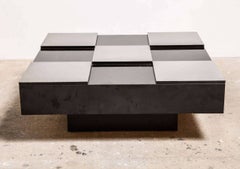 Large Square Modernist Black and White Checkerboard Low Cocktail Table