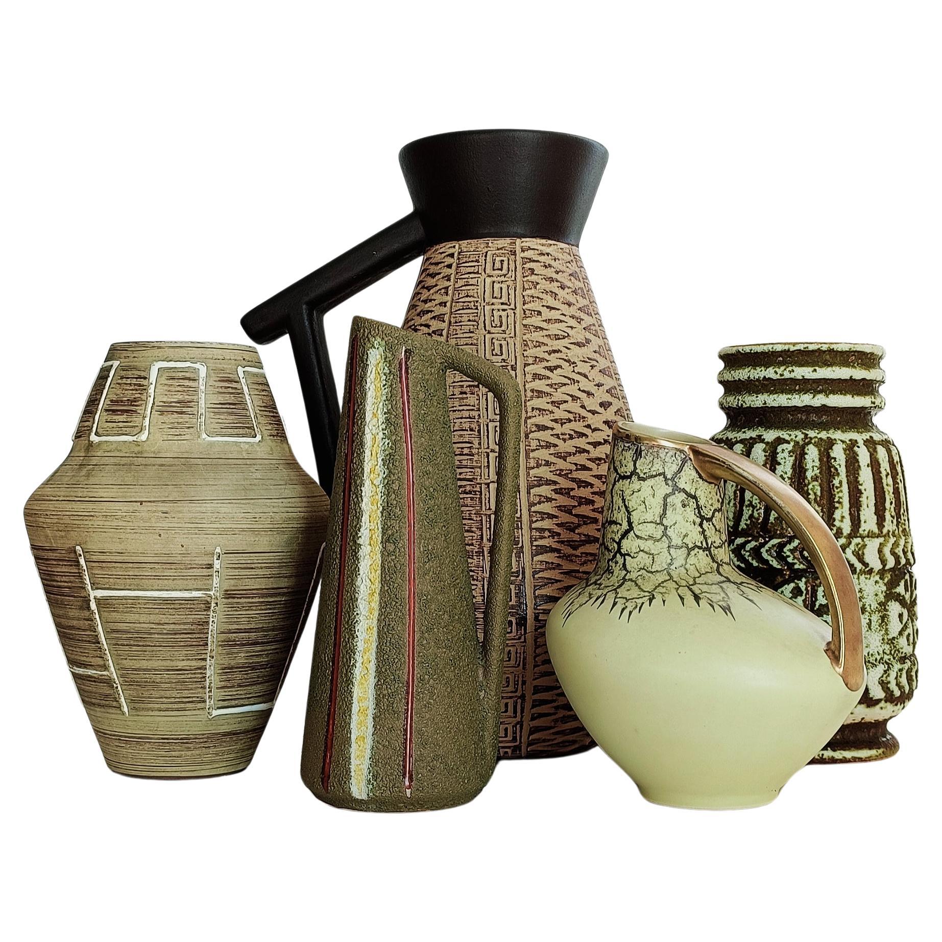 Mid Century Modern West Germany Art Pottery Set of Signed Ceramic Vases