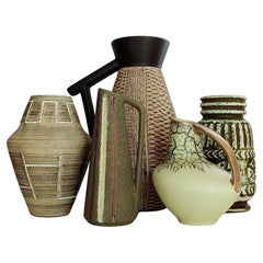 Antique Mid Century Modern West Germany Art Pottery Set of Signed Ceramic Vases