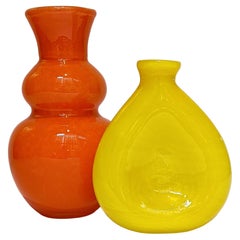Vintage Italian Murano Glass Pop Art Style Pair of Signed Vases, 1960s