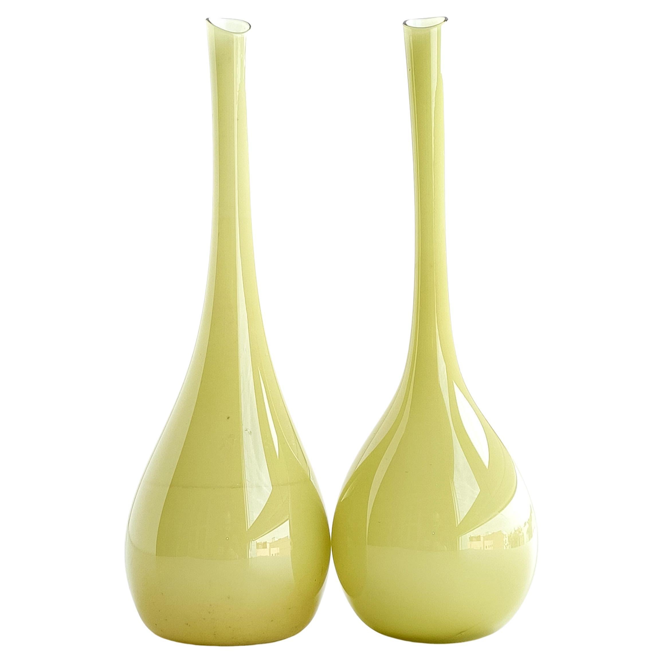 Scandinavian Modern by Gunnar Ander for Lindshammar Pair of Glass Vases, 1950s For Sale