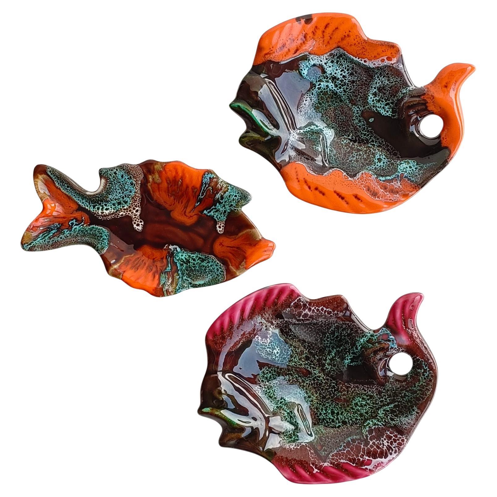 Vintage Französisch Vallauris signiert Fett Lava keramische Fisch-Skulptur-Tabletts, 1950er Jahre im Angebot 5