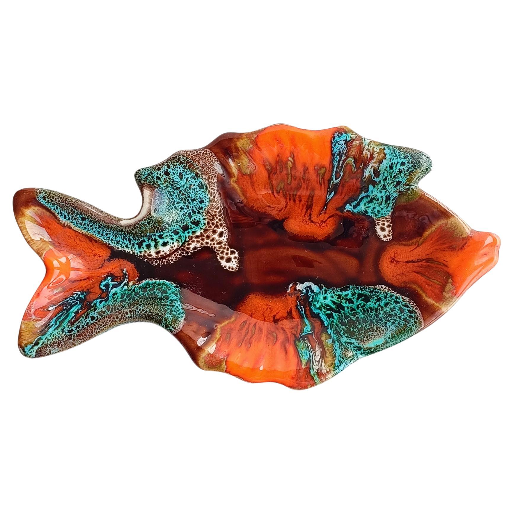 20th Century Vintage French Vallauris Signed Fat Lava Ceramic Fish Sculpture-Trays, 1950s For Sale