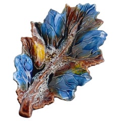 Vintage French Vallauris Signed Fat Lava Large Ceramic Leaf Sculpture-Tray 1950s