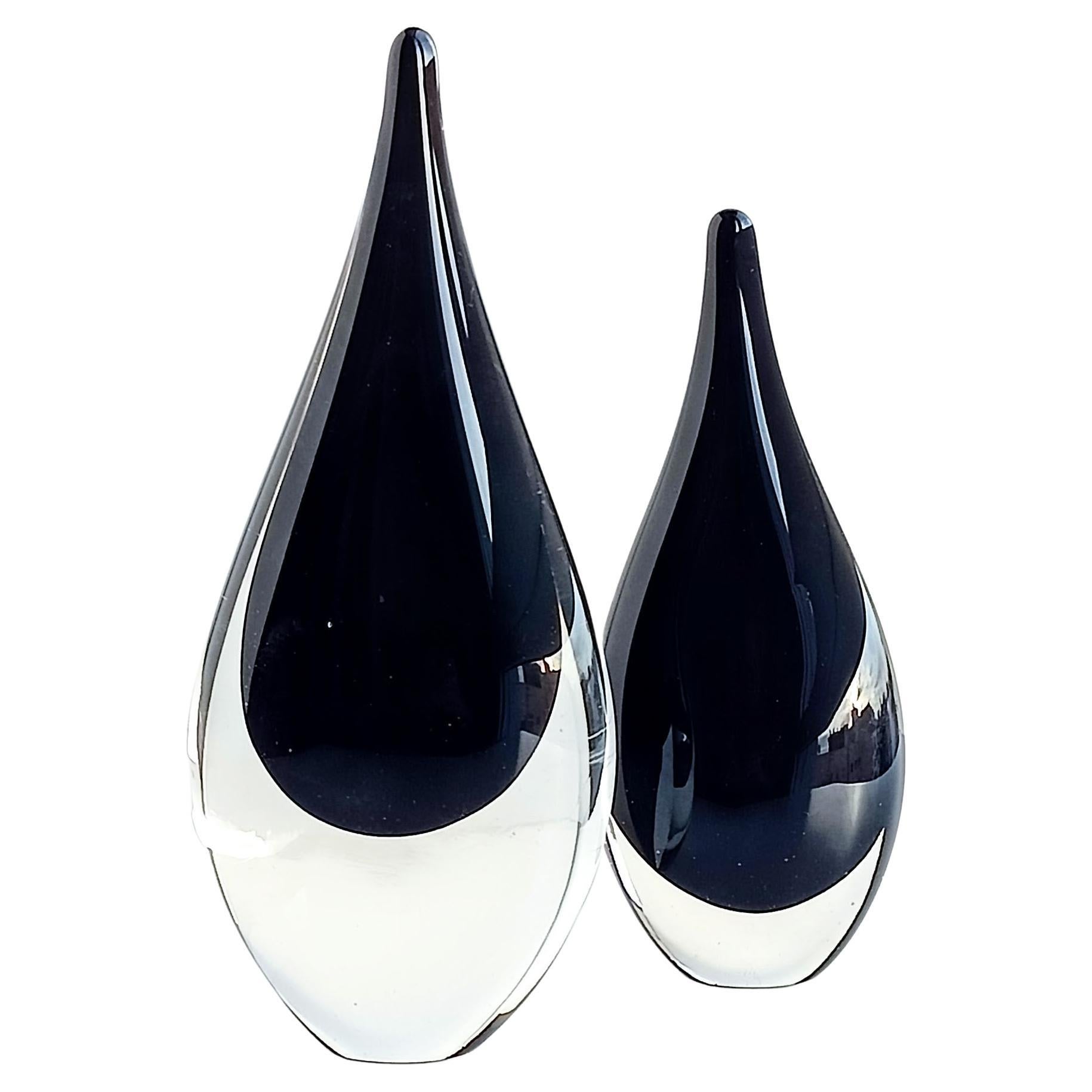 Vintage Italian Art Glass Minimalist Murano Sommerso Teardrop Sculptures, 1950s  For Sale