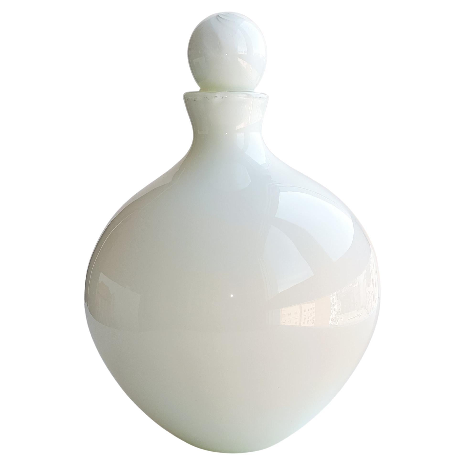 Huge Vintage French Style Mid Century Murano Pearl White Glass Bottle, 1960s  For Sale