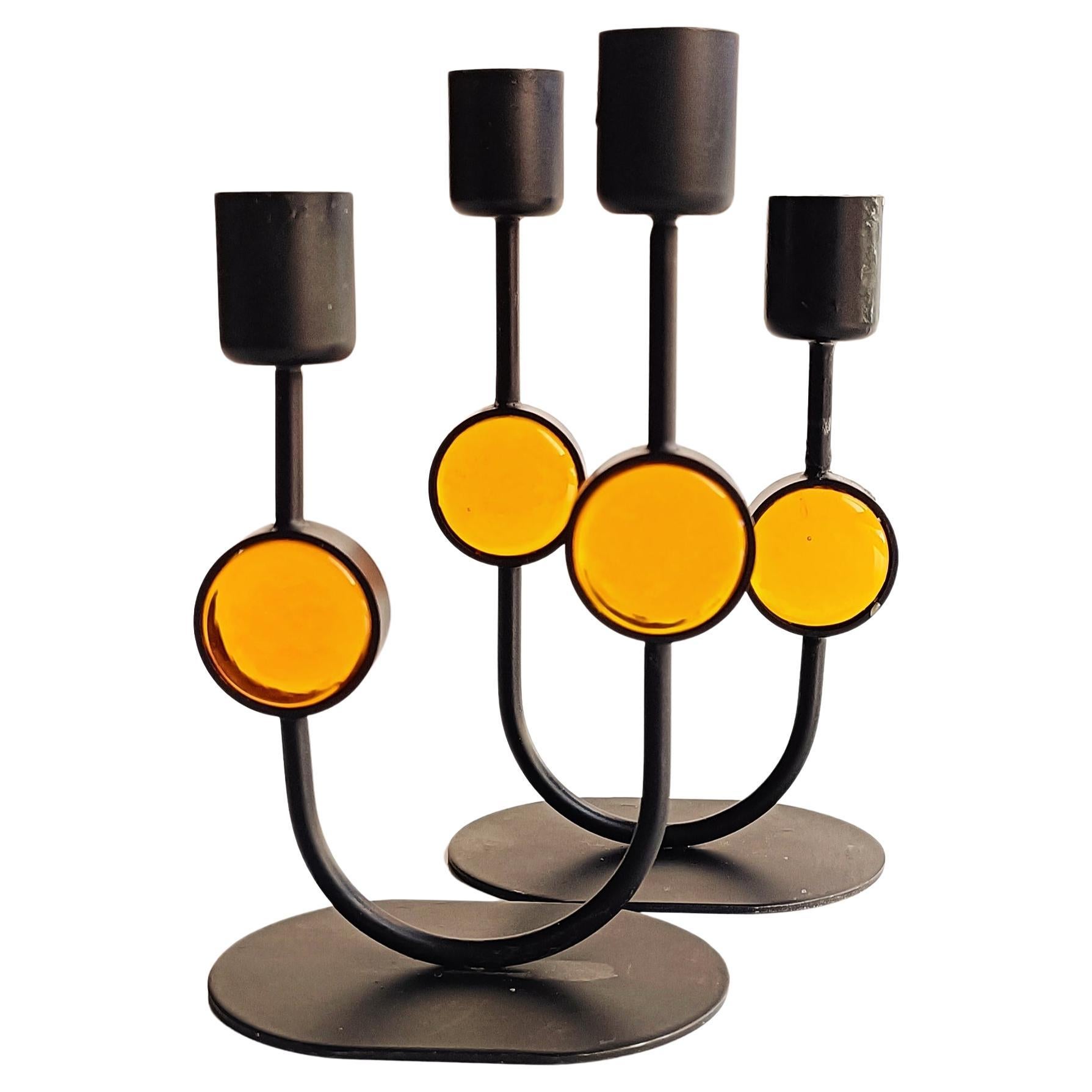 Hand-Crafted Scandinavian Modern Gunnar Under for Ystad Metal Signed Pair of Candle Holders For Sale