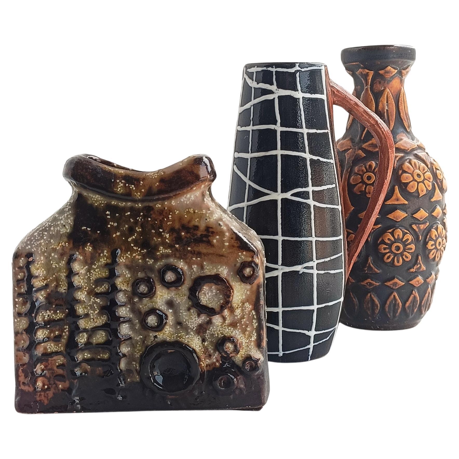 Set of Vintage West German and Spanish Mid Century Signed Ceramic Vases, 1960s For Sale