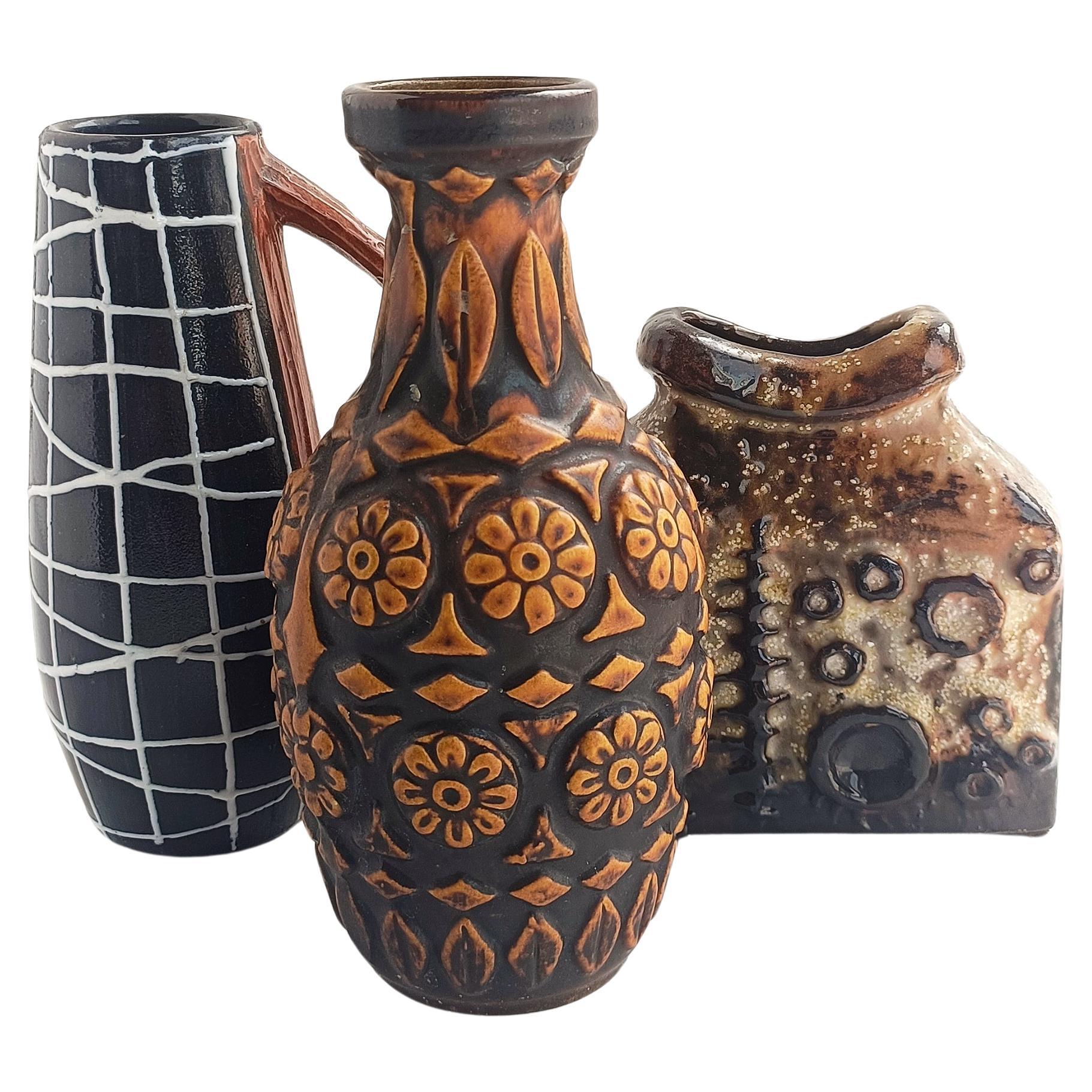 Mid-Century Modern Set of Vintage West German and Spanish Mid Century Signed Ceramic Vases, 1960s For Sale