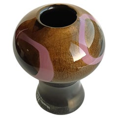 Art Deco Jean Dunand Style Murano Glass Vase with Gold Flecks, Italy 1980s