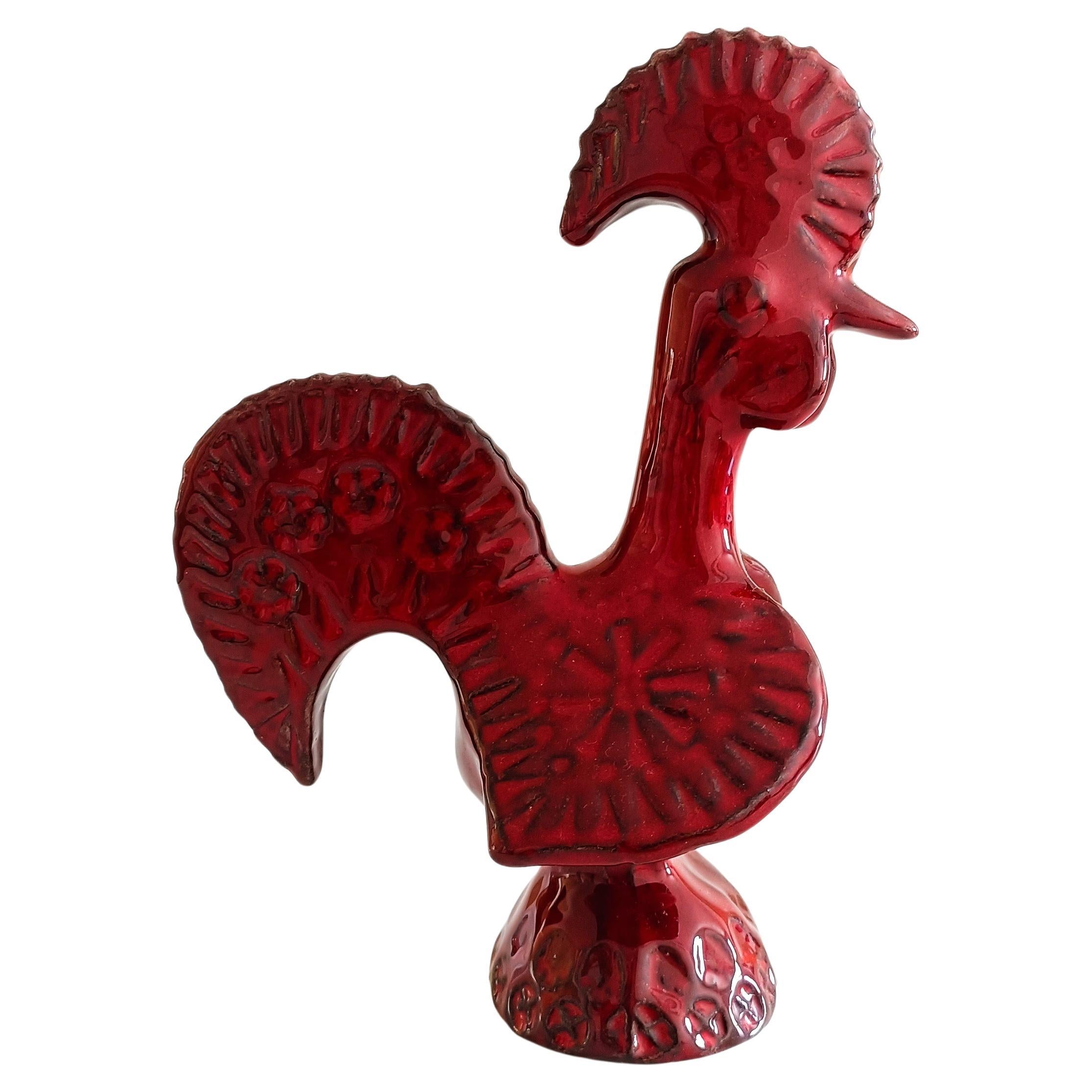 Vintage Italian Bitossi By Aldo Londi Rare Red Glaze Ceramic Rooster, 1960s 4