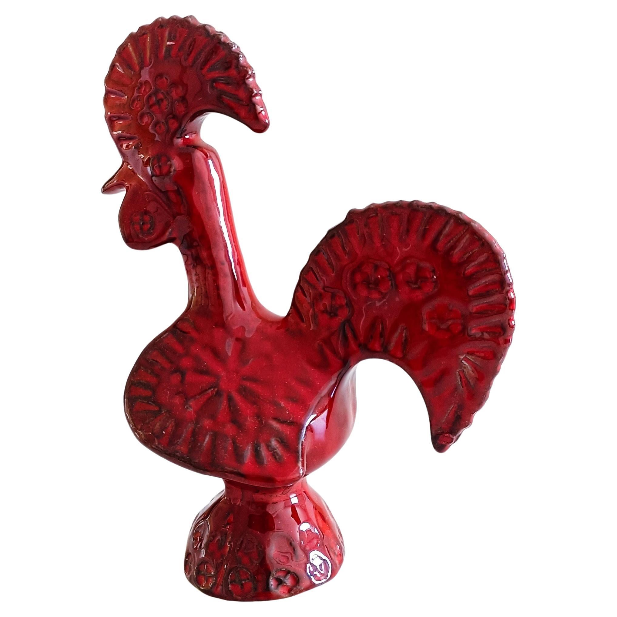 Mid-20th Century Vintage Italian Bitossi By Aldo Londi Rare Red Glaze Ceramic Rooster, 1960s