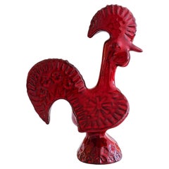 Vintage Italian Bitossi By Aldo Londi Rare Red Glaze Ceramic Rooster, 1960s