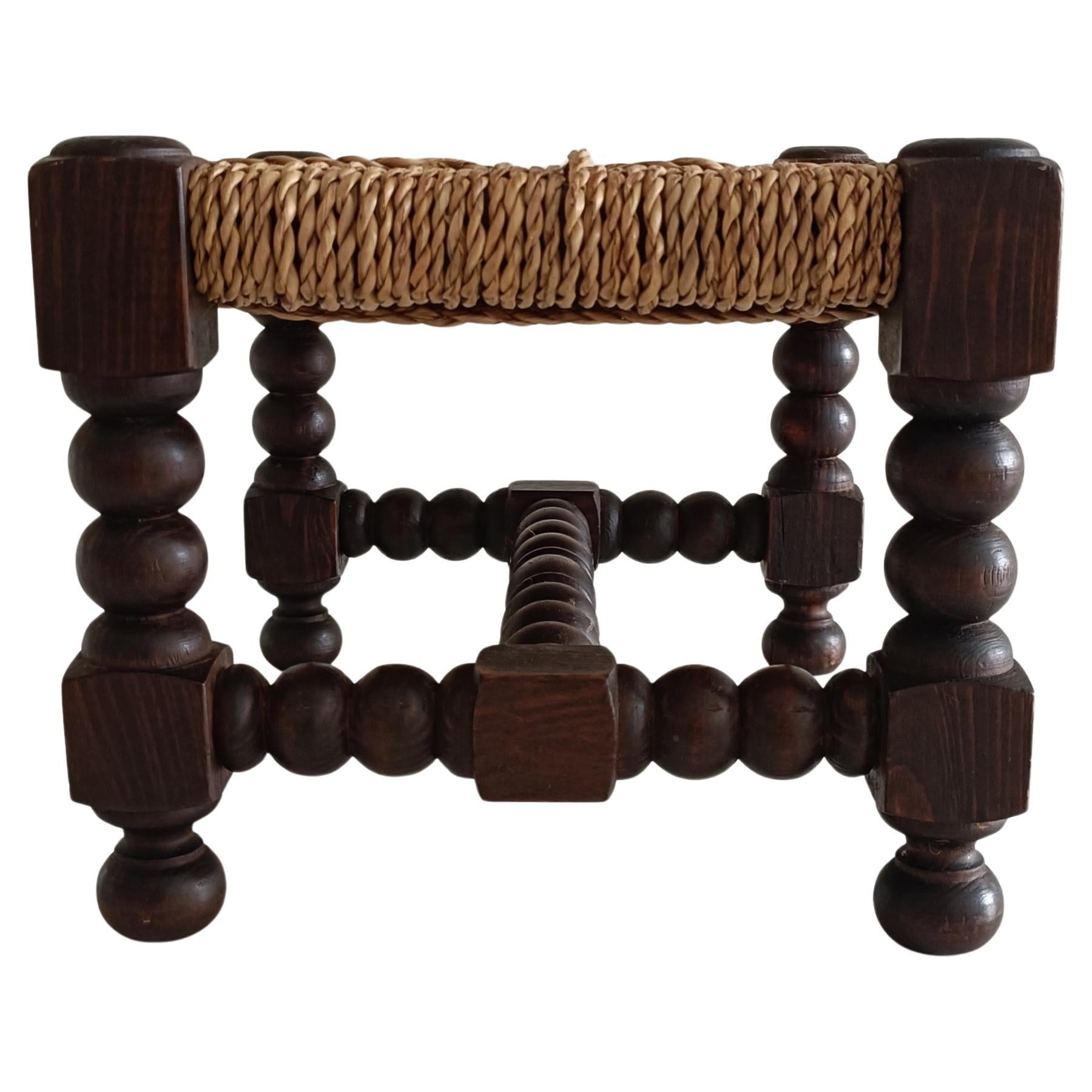 Baroque Wood And Natural Fiber Pair of Footstools, Spain 17th/18th C 4
