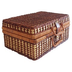 Estuche de picnic vintage de mimbre, Francia Circa 1940s