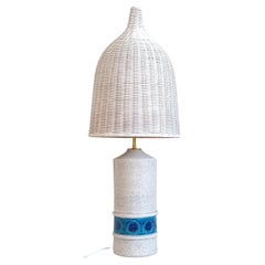 Bitossi by Aldo Londi for Bergboms Ceramic and Wicker Table Lamp, Italy 1960s