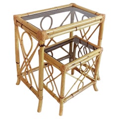 Französische Riviera-Stapeltische aus Bambus und Rattan mit Akzent, Spanien, 1960er Jahre