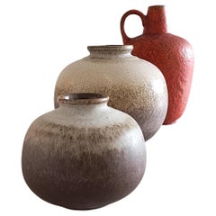 Vintage West German Wabi Sabi Style Set of Three Fat Lava Ceramic Vases, 1960s