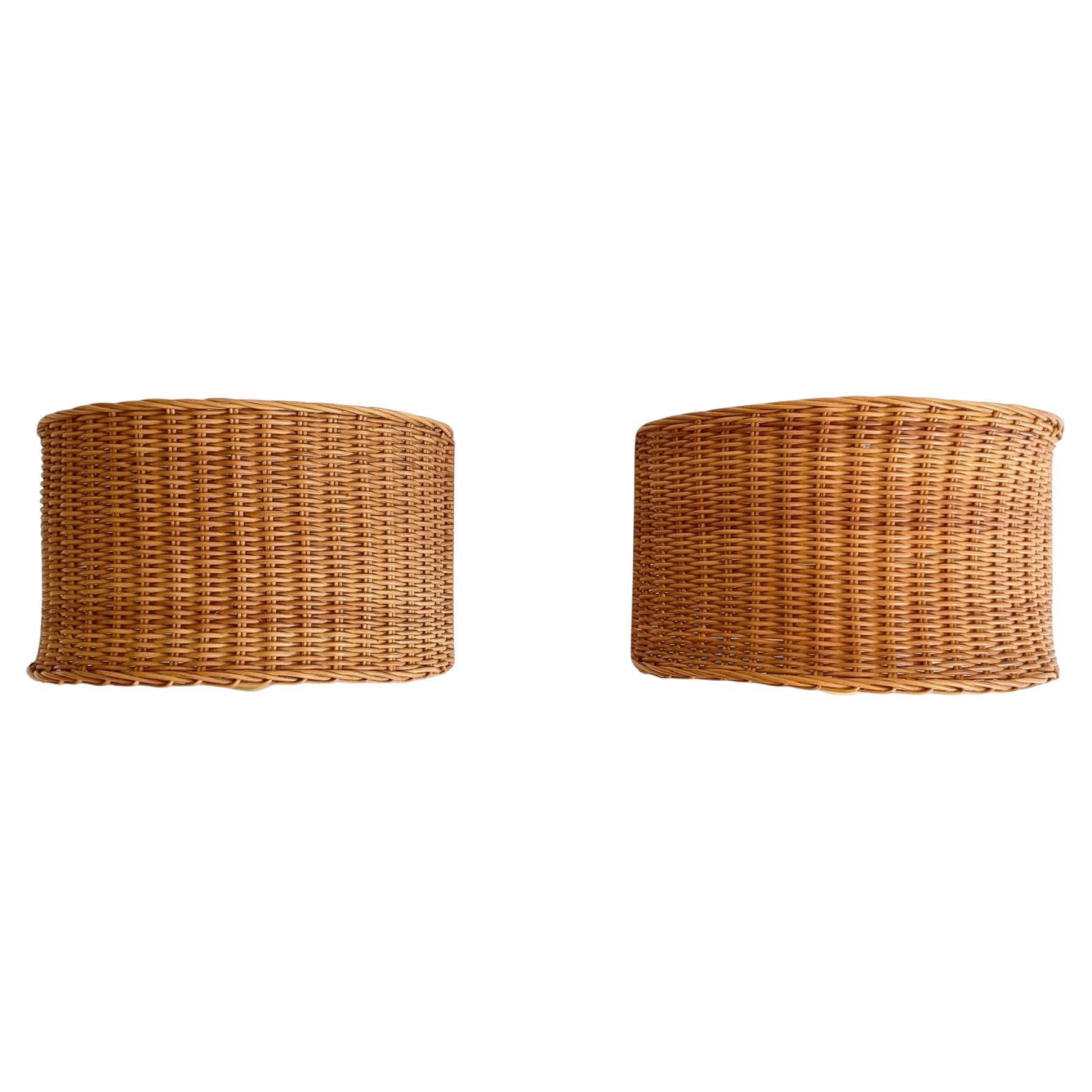Pareja de candelabros de mimbre de la Riviera francesa de mediados de siglo, España, 1950