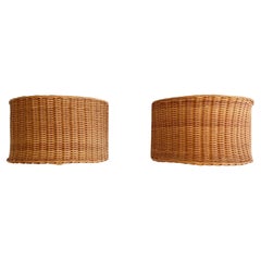 Midcentury French Riviera Pair of Wicker Sconces, Spain, 1950s