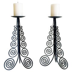 Spanish Cortijo Style Black Forged Iron Pair of Large Candelabra, Spain, 1970s
