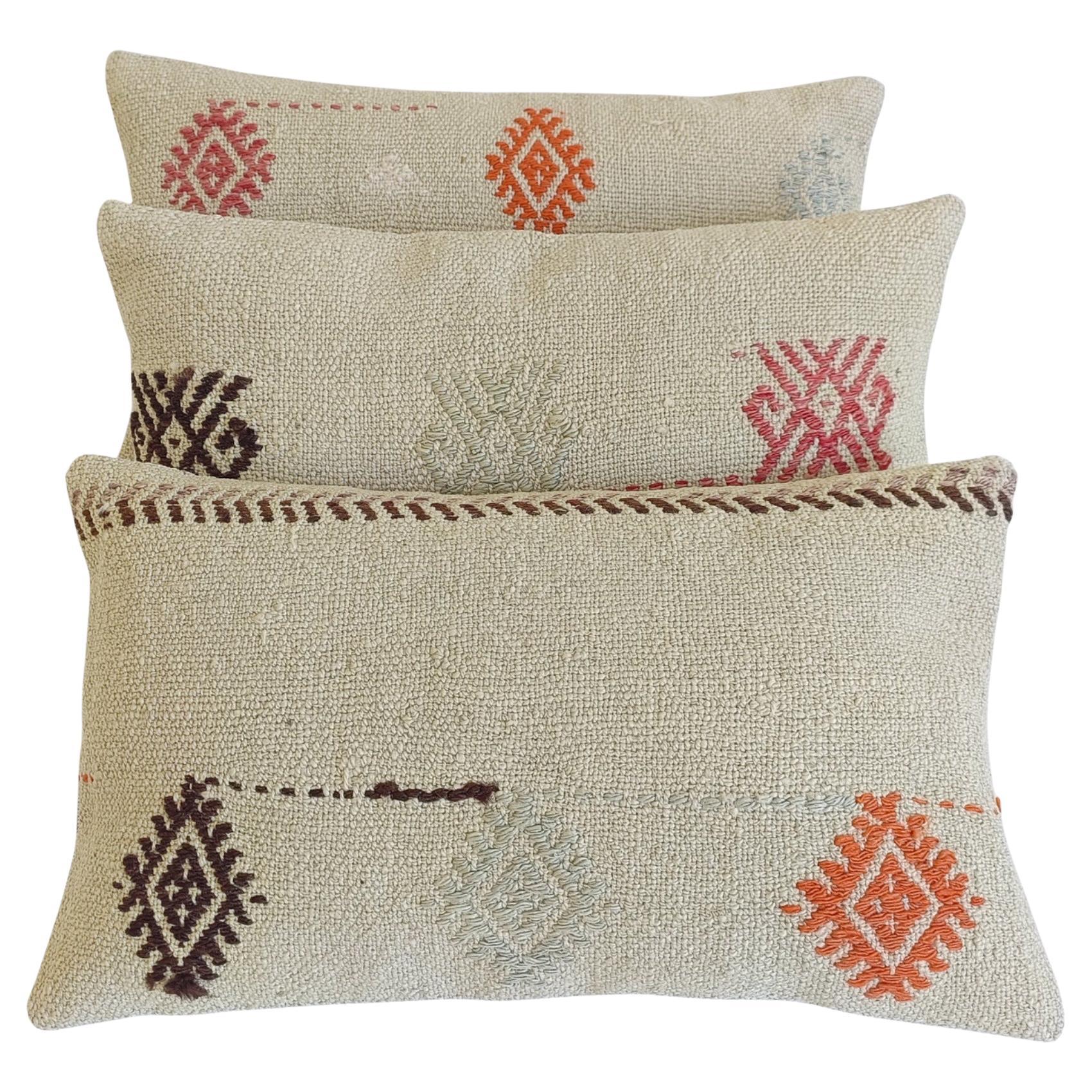 Shabby Chic Vintage Handloom Wool Killim Pillows, Set of Three For Sale