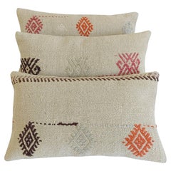 Shabby Chic Used Handloom Wool Killim Pillows, Set of Three