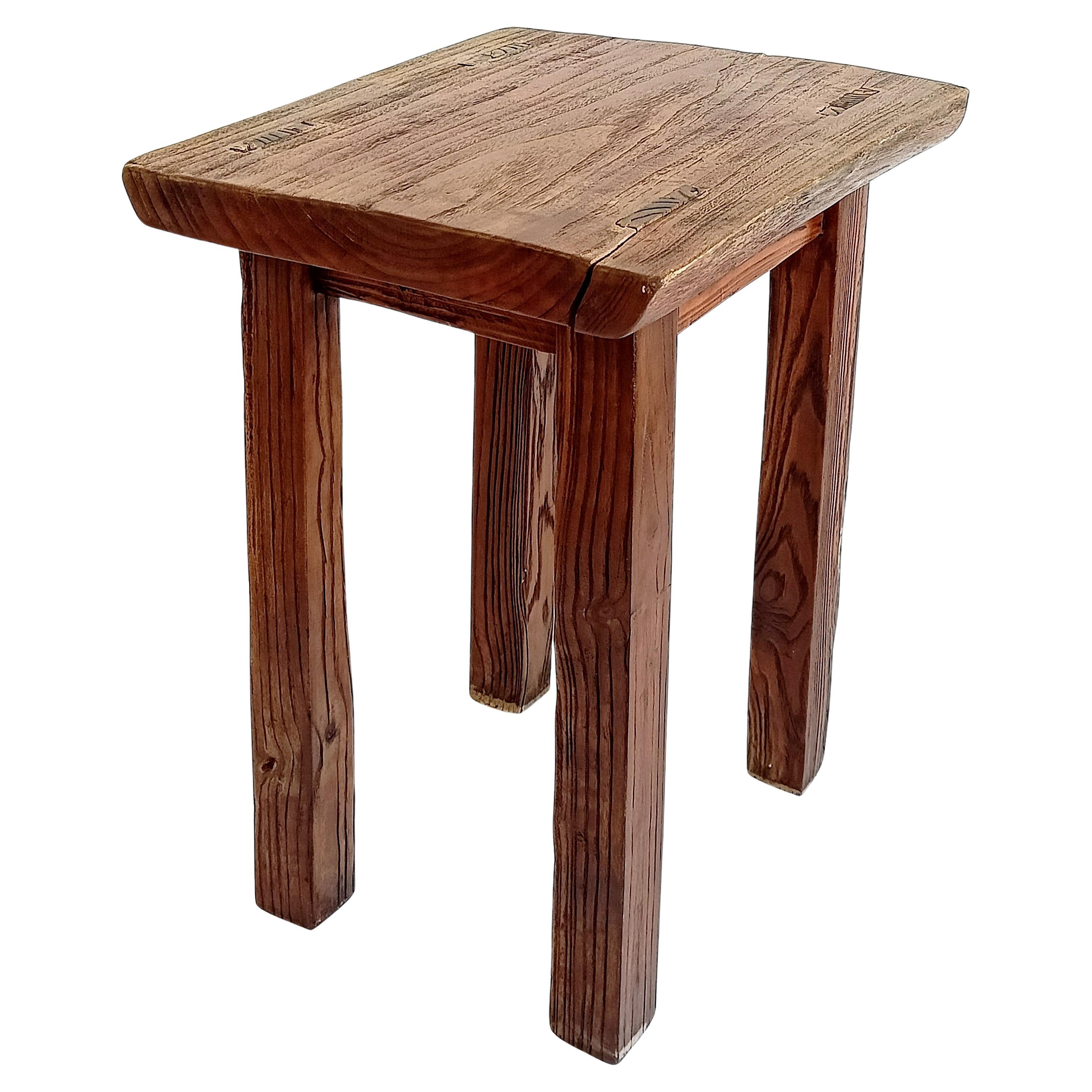 Spanish Rustic Wabi-Sabi Oak Wood Side Accent Table or Stool, Early 18th-C For Sale